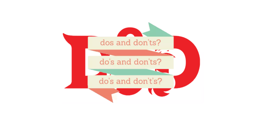 A banner over top of "D&D" that says "dos and don'ts" with three different spellings. Representing the Do's and Don'ts of Dungeons and Dragons.